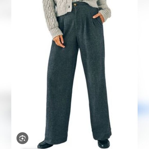 Faherty Dream Flannel Organic Cotton Wide Leg Trouser Pants Mountain Charcoal  2 - Picture 1 of 11